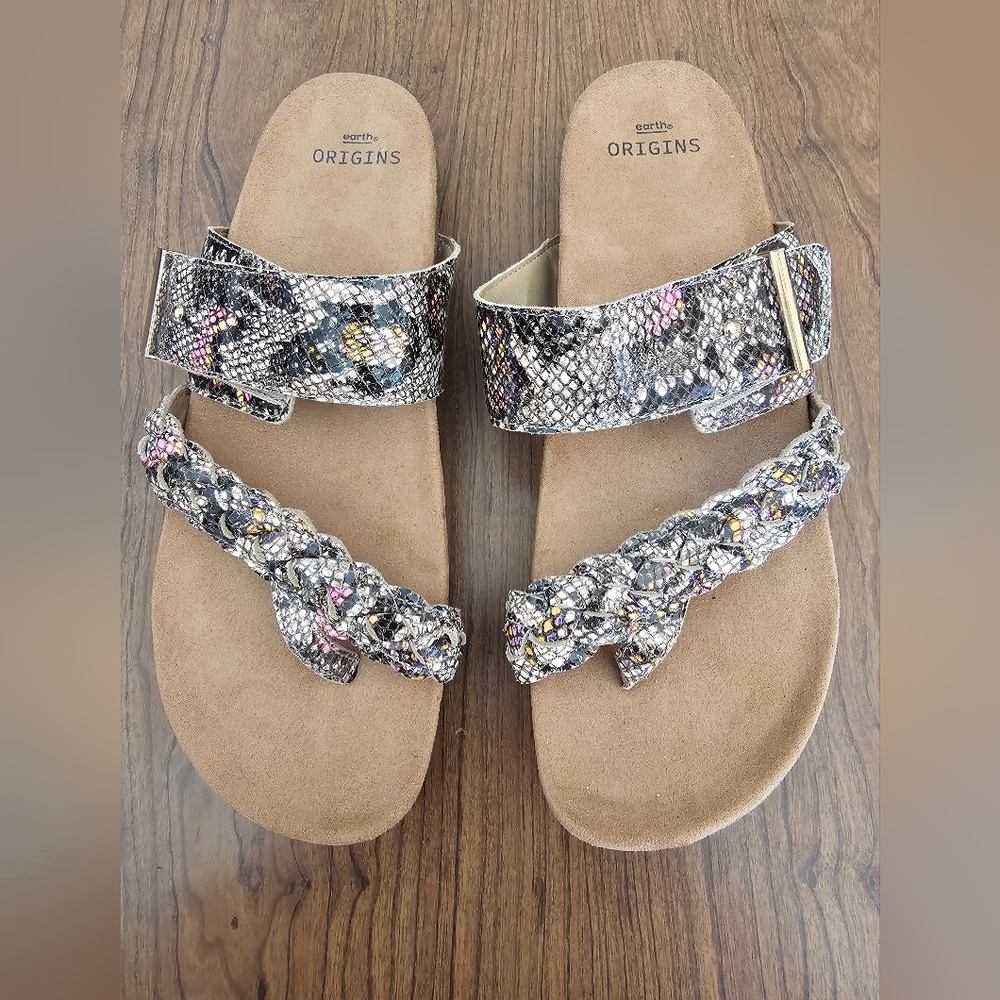 Earth Origins Onida Women's Snakeskin Print Leather Slide Sandals 10W